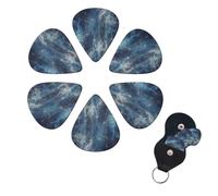Abstract Blue Guitar Picks 6 Pack, 0.71mm Thickness Celluloid Bass Pick with Leather Guitar Pick Holder Keychain Abstract Art Pics Plectrum for Acoustic Electric Guitar, Ukulele, Bass