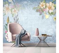 Abstract Blue Hand Painted Flowers Butterflies Modern 3D Wallpaper Premium Textured Silk Neutral Tones Material Ideal for Living Room Bedroom-400cm×280cm