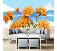 Abstract Blue Hand Painted Relief Floral Modern 3D Wallpaper Premium Textured Silk Neutral Tones Material Ideal for Living Room Bedroom-400cm×280cm