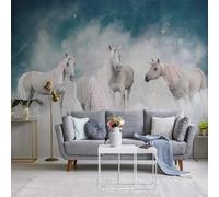 Abstract Blue Ink Wash Hand Painted White Horse 3D Wallpaper Easy Install Feature Office Living Room Sofa Bedroom TV Background Wall Decoration-250cm×170cm