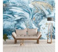 Abstract Blue Ink Wash Marble Like Art Modern 3D Wallpaper Premium Textured Silk Neutral Tones Material Ideal for Living Room Bedroom-430cm×300cm