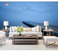 Abstract Blue Landscape Flying Birds Wooden Bridge 3D Wallpaper Luxury Home Dining Decor Paste Sofa Living Room The Wall for Bedroom Mural-200cm×140cm