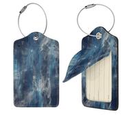Abstract Blue Luggage Tag PU Leather Suitcase Tags Identifiers Travel Tags with Privacy Protection and Stainless Steel Loop Luggage Bag Tag for Women Men, Black, 2 Pcs