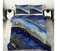 Abstract Blue Marble Duvet Cover Super King, Galaxy Blue Agate Marble Textured Bedding Bed Set, Artistic Gem Pattern Quilt Covers 260X220cm with Zipper & Ties, 2 Pillowcases