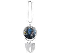 Abstract Blue Painting Car Pendant, Rear View Mirror Hanging Ornament, Auto Decor for Rearview Mirror, Keychain Silver-Style
