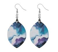 Abstract Blue Pattern Women's Wooden Earring Apricot Shaped Dangle Earrings Pendant Jewelry