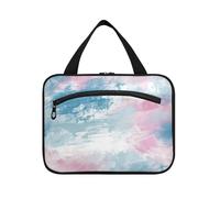 Abstract Blue Pink Gouache Hanging Travel Toiletry Bag for Women with Hook, Designer Chic Cosmetic Makeup Bag for Adults Traveling maletín para maquillaje L