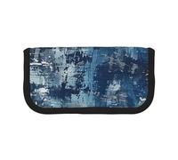 Abstract Blue Printed Canvas Pencil Case, Spacious Pen Pouch for School, Office and Travel