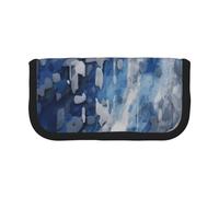 Abstract Blue Printed Canvas Pencil Case, Spacious Pen Pouch for School, Office and Travel
