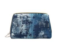 Abstract Blue Printed Small Makeup Bag Portable Leather Make up Bag Travel Zipper Cosmetic Bags Organizer for Women