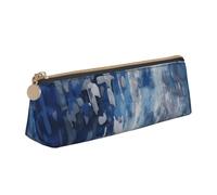 Abstract Blue Printed Zipper Pencil Case Cute Stationery Organizer PVC Leather Triangle Makeup Bag Pen Pouch