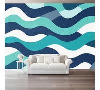 Abstract Blue Ripples Color Blocks Photo Wallpaper Mural - Non-Woven Premium Wall Covering, Large 3D Art Poster Decoration for Living Room Bedroom Home Decor 350 X 256 Cm