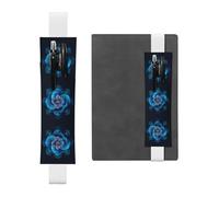 Abstract Blue Rose Print Adjustable Elastic Band Pen Holder Pu Leather Pen Sleeve Pouch For Hardcover Journals, Notebooks