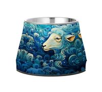 Abstract Blue Sheep Pet Bowl Non Slip Anti Skid Dog Bowls Stainless Steel Stackable Food Puppy Bowl Dishes