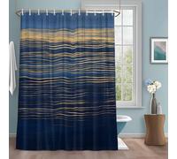 Abstract Blue Shower Curtain with 12 Hooks Ocean Golden Water Ripple Sunrise Modern Art Waterproof Fabric Shower Curtains Sets for Bathroom Bath Decorations, Machine Washable, 72"x78"