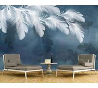 Abstract Blue Three Dimensional White Feathers 3D Wallpaper Premium Textured Silk Study Dining Living Room Bedroom Sofa TV Wall Easy Install-430cm×300cm