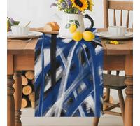 Abstract Blue Waves Table Runner 13x120 Inches Long Modern Minimalist Blue Black White Crossed Lines Cotton Linen Table Runner Burlap Style for Dinner Table Party Decor Tabletop Decorations