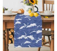 Abstract Blue White Ocean Wave Table Runner 36 Inches Long, Sea Waves Line Washable Table Runners Heat-Insulation Kitchen Dining Table Decorations for Home Party Decor 13x36in