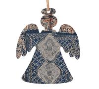 Abstract Blue Wooden Christmas Ornament Angel Shape Personalized Hanging Ornament Pendant Decoration for Xmas Tree Holiday Party Home Farmhouse Decor 2 PCS