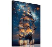 Abstract Boat Canvas Painting Sailing Ship Poster Ocean Seascape Wall Art Vintage Sailboat Picture Night Sky Art Print Nautical Canvas Wall Art Pirate Ship Poster Sailing Boat Painting 16x24in No