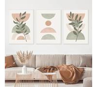 Abstract Boho Green Leaf Sun Rainbow Geometry Wall Art Canvas Painting Posters For Living Room Decor 21X30Cm Unframed