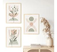 Abstract Boho Green Leaf Sun Rainbow Geometry Wall Art Canvas Painting Posters For Living Room Decor 21X30Cm Unframed