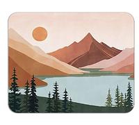 Abstract Boho Sun Mountain Forest Lake Nature Landscape Mousepad 7.9X9.4 Inchch Non-Slip Rubber Base Square Mouse Pads For Computers Laptop Office Home Dorm Desk Decor,Boho Gifts For Women Girls