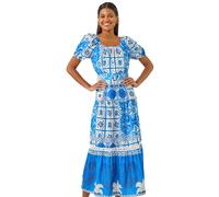 Abstract Border Belted Midi Dress Roman Royal 14