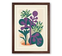 Abstract Botanical Forms Mid-Century Framed Wall Art Print A2 (59.4×42cm) Walnut, Wall Decor for Living Room, Bedroom, Office & Home, Ready to Hang, Art Gift