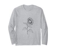 Abstract Botanical Sunflower Outline Design Long Sleeve T-Shirt