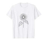Abstract Botanical Sunflower Outline Design Value Graphic T-Shirt, Men, White, M