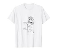 Abstract Botanical Sunflower Outline Design Value Graphic T-Shirt, Men, White, XL