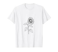 Abstract Botanical Sunflower Outline Design Value Graphic T-Shirt, Men, White, XL