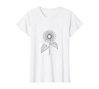 Abstract Botanical Sunflower Outline Design Value Graphic T-Shirt, Women, White, M