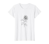 Abstract Botanical Sunflower Outline Design Value Graphic T-Shirt, Women, White, M