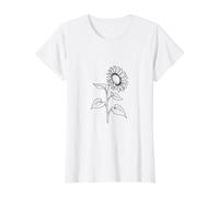 Abstract Botanical Sunflower Outline Design Value Graphic T-Shirt, Women, White, XS