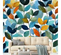 Abstract Botanical Wall Mural, Colorful Tropical Leaves Wallpaper, Modern Nature Wallpapers, Large Wall Decor for Living Room Guest Room Reading Nook 300x210 cm &A4635