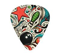 Abstract-Bowling-Doodles 12 Pack Guitar Picks With 3 Thicknesses And Storage Box, Abs Plectrums For Electric Bass Guitar Players