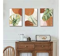 Abstract Brown Boho Poster Tropical Plants Green Palm Leaf Wall Art Canvas Painting Print Wall Pictures for Living Room Decor 50x70cmx3 No frame