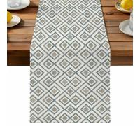 Abstract Brown Green Table Runner, Vintage Ethnic Teal Diamond Line Geometric Cotton and Table Linen Runner for Kitchen Dining Home Decor for Party Festival Holiday Decoration Gift 16x72in
