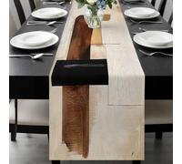 Abstract Brown Table Runner 13x36 Inches Long Geometric Color Block Cylinder Graffiti Art Cotton Linen Table Runner Burlap Style for Dinner Table Party Decor Tabletop Decorations