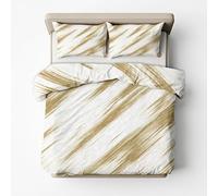 Abstract Brush Stroke Super King Duvet Cover Sets White and Gold Bedding & Bedroom Decor, Super Soft Microfiber Quilt Cover and 2 Pillowcases, with Zip, Reversible Design SD-1000