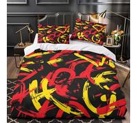 Abstract brush strokes 3D Digital Print Quilt Cover 3pc Premium Microfibre Stain-Resistant Easy Vibrant red yellow Duvet Cover 2 Pillowcases Zip Closure Bed Ensemble Couple Bedroom Double（200x200cm）