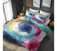 Abstract Brush Strokes Single Bed Duvet Cover Set 2 Piece with 1 Pillowcase, Rainbow Spiral Art Patterned Bedroom Decor Bedding, Soft Microfibre Quilt Cover with Zip JP-87