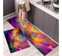Abstract Brushstrokes Kitchen Rugs Non Skid Washable Mats Set of 2 PCS, Fantastic Realism Absorbent Runner Rugs for Kitchen, Front of Sink,Sink Laundry, 40x60cm+40x120cm Multicolor