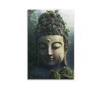 Abstract Buddha Nature Canvas Wall Art, Green Forest Buddhism Spiritual Artwork Hanging Paintings Poster, Calming Wall Decor for Living Room Bedroom Meditation Space 24x36inch(60x90cm)