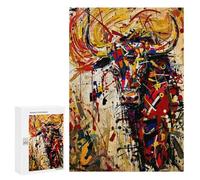 Abstract Bull Painting - Wooden Art Puzzle, 300 PCS, Creative Indoor Hobby - with A Decorative Finish