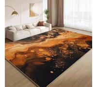 Abstract Burnt Orange Area Rugs Doormat Fluid Orange Black Marble Indoor Entryway Rugs Soft Faux Wool Non Slip Washable Floor Mat Accent Carpet for Living Room Front Door Hallway Decor 90x120cm