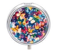 Abstract Butterflies Pattern Round Pill Box Organiser 3 Compartment Medicine Case