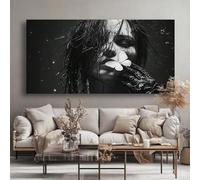 Abstract Butterfly Girl Canvas Wall Art, Vintage Posters and Prints - Black & White Ink Painting, Decor For Room Artwork 65x130cm framework